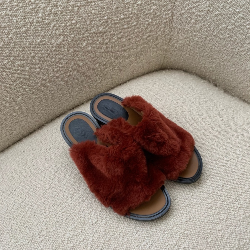 Zara Furry Slide Sandals
